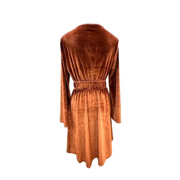 Luukse Velvet Long Sleeve Dress With Embroidered Detail & Tassels Brown Small - Picture 3 of 8